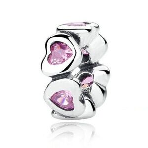 2 ct Pandora Space in my Heart Charm Spacer with Pink Hearts
